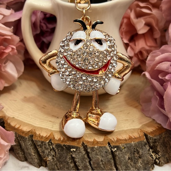 Whimsical White M&M Crystal Character Keychain Charm - Picture 2 of 16